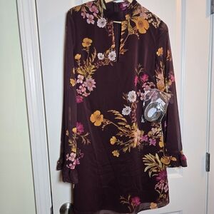 Guess Floral Long Sleeve Dress - Purple and Yellow